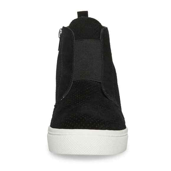 Steve Madden Wedge Sneaker Women's Size 10 Side Zipper Black Suede - Picture 2 of 8